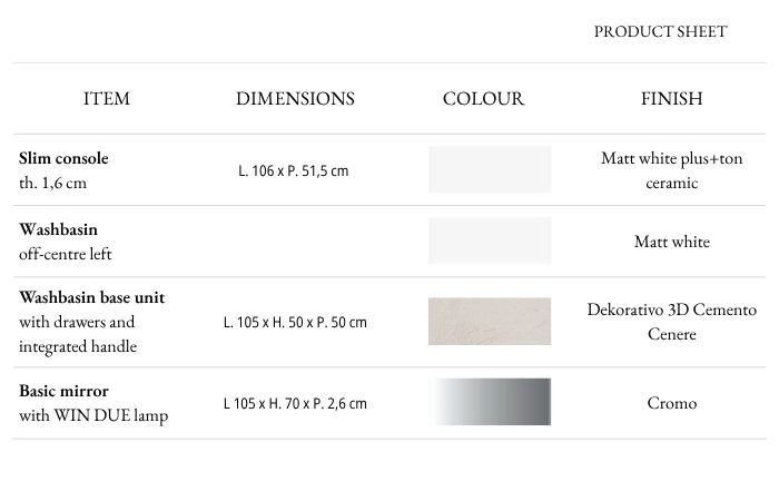 Finishes and technical specifications Slim Lime 1.0 C39
